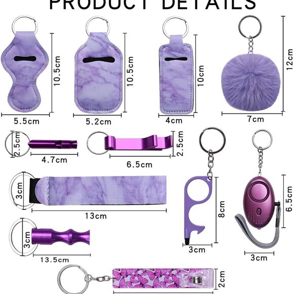Self Defense Keychain Set for Women Girls 11 Pcs Safety Alarm Flashlight Gadget - Picture 2 of 8